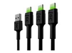 GREENCELL 3x Cable GC Ray USB-C 120cm green LED backlight Ultra Charge QC 3.0 | KABGCSET02