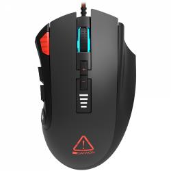 CANYON Merkava GM-15,Gaming Mouse with 12 programmable buttons, Sunplus 6662 optical sensor, 6 levels of DPI and up to 5000, 10 million times key life, 1.8m Braided cable, UPE feet and colorful RGB lights, Black, size:124x79x43.5mm, 148g | CND-SGM15