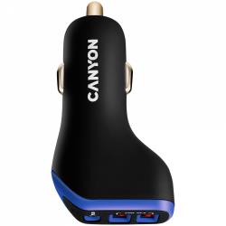 CANYON C-08, Universal 3xUSB car adapter, Input 12V-24V, Output DC USB-A 5V/2.4A(Max) + Type-C PD 18W, with Smart IC, Black+Purple with rubber coating, 71*39*26.2mm, 0.028kg | CNE-CCA08PU