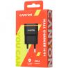 CANYON H-01 Universal 1xUSB AC charger (in wall) with over-voltage protection, Input 100V-240V, Output 5V-1A, black plastic +rubber coating (orange stripe), 64.5*36.2*18.6mm, 0.023kg