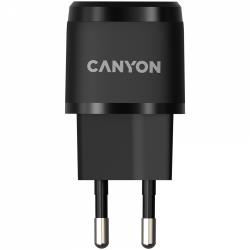 CANYON H-20-05, PD 20W Input: 100V-240V, Output: 1 port charge: USB-C:PD 20W (5V3A/9V2.22A/12V1.66A) , Eu plug, Over- Voltage ,  over-heated, over-current and short circuit protection Compliant with CE RoHs,ERP. Size: 68.5*29.2*29.4mm, 32.5g, Black | CNE-CHA20B05
