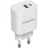 CANYON H-20-04, PD 20W/QC3.0 18W WALL Charger with 1-USB A+ 1-USB-C   Input: 100V-240V, Output: 1 port charge: USB-C:PD 20W (5V3A/9V2.22A/12V1.67A) , USB-A:QC3.0 18W (5V3A/9V2.0A/12V1.5A), 2 port charge: common charge,  total 5V, 3A, Eu plug  , Over- Voltage