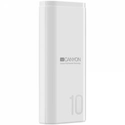 CANYON PB-103 Power bank 10000mAh Li-poly battery, Input 5V/2A, Output 5V/2.1A, with Smart IC, White, USB cable length 0.25m, 120*52*22mm, 0.210Kg | CNE-CPB010W