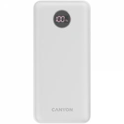 CANYON  PB-2002 Power bank 20000mAh Li-poly battery, Input Type-C 5V3A,9V2A,18W  , Output Type-C：5V3A,9V2.2A,12V1.5A,20W, Output USBA1/USBA2：5V3A,5V/4.5A,4.5V/5A,9V2A,12V1.5A,22.5W147.5*69*28.6mm, 0.437g , cable  Type C, white | CNE-CPB2002W