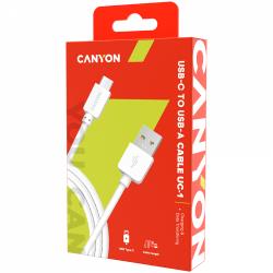 CANYON UC-1, Type C USB Standard cable, cable length 1m, White, 15*8.2*1000mm, 0.018kg | CNE-USBC1W