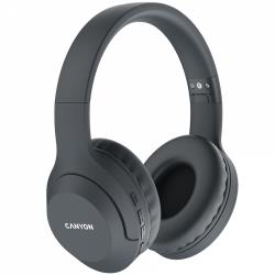 CANYON BTHS-3, Canyon Bluetooth headset,with microphone, BT V5.1 JL6956, battery 300mAh, Type-C charging plug, PU material, size:168*190*78mm, charging cable 30cm and audio cable 100cm, Dark grey | CNS-CBTHS3DG