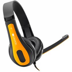 CANYON HSC-1, basic PC headset with microphone, combined 3.5mm plug, leather pads, Flat cable length 2.0m, 160*60*160mm, 0.13kg, Black-yellow | CNS-CHSC1BY