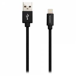 CANYON MFI-3, Charge & Sync MFI braided cable with metalic shell, USB to lightning, certified by Apple, cable length 1m, OD2.8mm, Black | CNS-MFIC3B