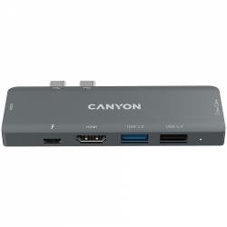 CANYON DS-5, Multiport Docking Station with 7 port, 1*Type C PD100W+2*HDMI+1*USB3.0+1*USB2.0+1*SD+1*TF. Input 100-240V, Output USB-C PD100W&USB-A 5V/1A, Aluminum alloy, Space gray, 104*42*11mm, 0.046kg(Generation B) | CNS-TDS05B