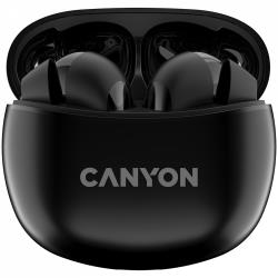 CANYON TWS-5, Bluetooth headset, with microphone, BT V5.3 JL 6983D4, Frequence Response:20Hz-20kHz, battery EarBud 40mAh*2+Charging Case 500mAh, type-C cable length 0.24m, size: 58.5*52.91*25.5mm, 0.036kg, Black | CNS-TWS5B