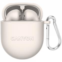 CANYON TWS-6, Bluetooth headset, with microphone, BT V5.3 JL 6976D4, Frequence Response:20Hz-20kHz, battery EarBud 30mAh*2+Charging Case 400mAh, type-C cable length 0.24m, Size: 64*48*26mm, 0.040kg, Beige | CNS-TWS6BE