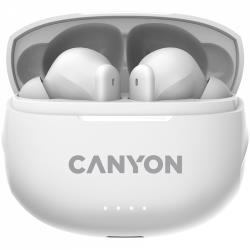 CANYON TWS-8, Bluetooth headset, with microphone, with ENC, BT V5.3 BT V5.3 JL 6976D4, Frequence Response:20Hz-20kHz, battery EarBud 40mAh*2+Charging Case 470mAh, type-C cable length 0.24m, Size: 59*48.8*25.5mm, 0.041kg, white | CNS-TWS8W