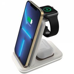 CANYON WS-304,  Foldable  3in1 Wireless charger, with touch button for Running water light, Input 9V/2A,  12V/1.5AOutput 15W/10W/7.5W/5W, Type c to USB-A cable length 1.2m, with QC18W EU plug,132.51*75*28.58mm, 0.168Kg, Cosmic Latte | CNS-WCS304CL