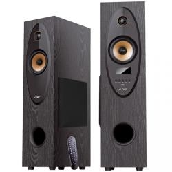 F&D T-35X 2.0 Floorstanding Speakers, 80W RMS (40Wx2), 1'' Tweeter + 4'' Speaker + 8'' Subwoofer for each channel, BT 5.0/AUX/Optical/USB/FM/Karaoke function/LED Display/Remote control/Microphone included/Wooden/Black