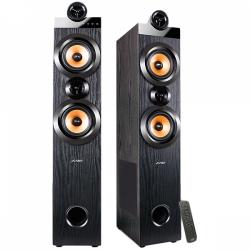 F&D T-70X 2.0 Floorstanding Speakers, 160W RMS (80Wx2), 1'' Tweeter + 5.25'' Speaker + 8'' Subwoofer for each channel, BT 5.0/HDMI(ARC)/Optical/Coaxial/AUX/USB/FM/Karaoke function/ LED Display/Remote control/Microphone included/Wooden/Black