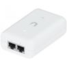 UBIQUITI PoE+ Adapter; Delivers up to 30W of PoE+; Additional power drives devices such as U6 LR, U6 Enterprise, Camera DSLR, and other PoE+ devices; Surge, peak pulse, and overcurrent protection; Contains RJ45 data input, AC cable with earth ground, and PoE+ output; LED indicator for status monitoring.