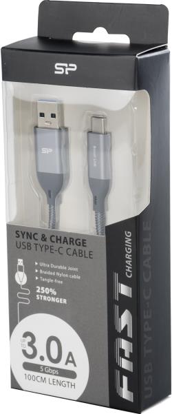 Silicon Power cable USB-C 1m braided, grey (LK30AC) | SP1M0ASYLK30AC1G