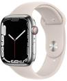 Apple Watch 7 GPS + Cellular 45mm Stainless Steel Sport Band, silver/starlight (MKJV3UL/A)