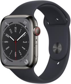 Apple Watch 8 GPS + Cellular 45mm Stainless Steel Sport Band, graphite/midnight (MNKU3EL/A)