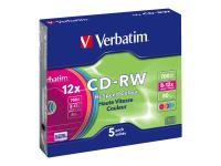 VERBATIM CD-RW 80 min. / 700 MB 8-12x 5-pack slim jewelcase DataLife Plus, Colour | 43167