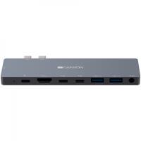 CANYON DS-8 Multiport Docking Station with 8 port, 1*Type C PD100W+2*Type C data+2*HDMI+2*USB3.0+1*Audio. Input 100-240V, Output USB-C PD100W&USB-A 5V/1A, Aluminium alloy, Space gray, 135*48*10mm, 0.056kg | CNS-TDS08DG